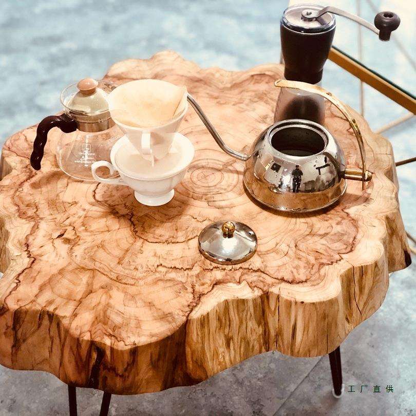 边根985雕原茶几片做旧艺茶木铁桌家用小茶台实木简约沙发几阳台