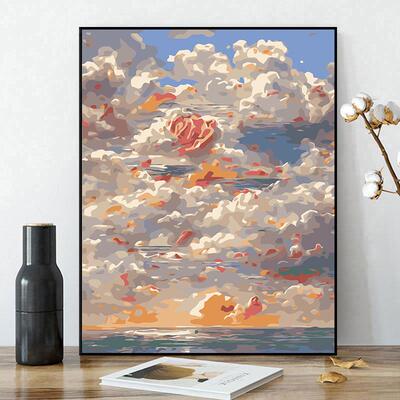 数字油画diy填充画天宫油彩画唯美丙烯涂色炫彩装饰画画天空之境