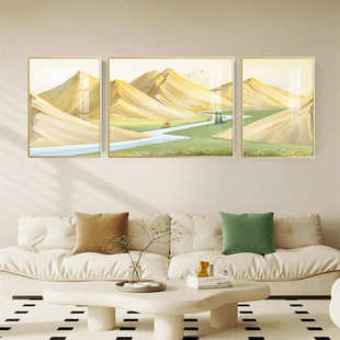 饰画日照金山客厅沙发背景墙挂画 大气轻奢高级感奶油风三联装