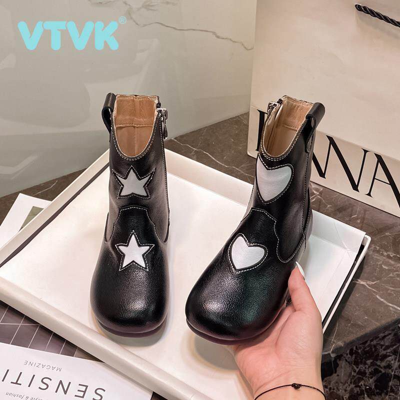 VTVK马丁靴女童靴子2025新款秋冬儿童短靴炸街宝宝棉鞋加绒真皮靴