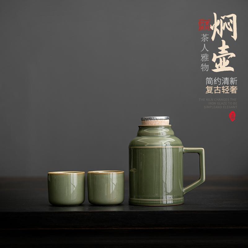 创意小暖壶木塞盖陶瓷养生焖茶壶一壶二杯泡茶小套装仿古冷水壶