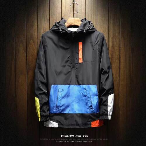 Men's hooded jacket, men's color blocked pullover baseball