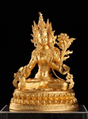 古法鎏金 白度母佛像黄铜紫铜贴金尼泊尔精致佛母可订纯金