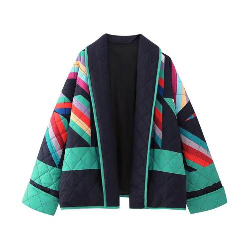 Women's printed spliced cotton jacket