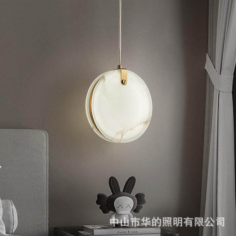 北欧轻奢全铜云石卧室床头小吊灯现代简约圆形餐厅组合吊线楼梯灯