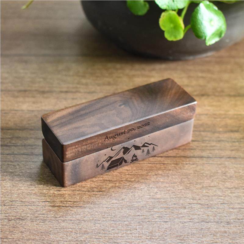 正品20纳24年制刻字古长方形木盒婚礼双戒指盒耳钉收盒小号复定首