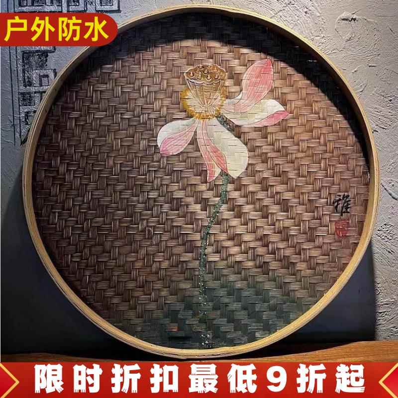 竹编手绘簸箕画民族风少女江南水乡装饰壁画创意挂画可定制纯手工图片