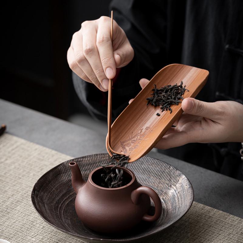 竹制茶则茶道三件套装赏茶荷功夫茶具配件茶席垫茶巾托茶勺茶新品