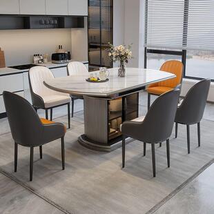 实木轻奢岩板餐桌椅组合现代简约小户型家用圆形可伸缩饭桌可储物