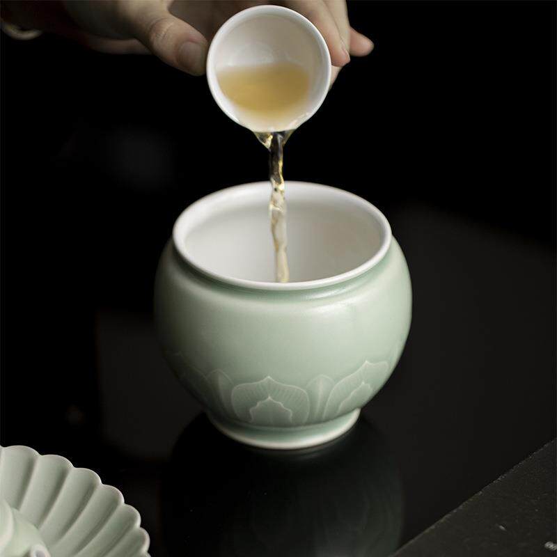 墨己 豆青汝釉仰莲瓣圆满建水茶道配件干泡废水缸收纳缸陶瓷水盂