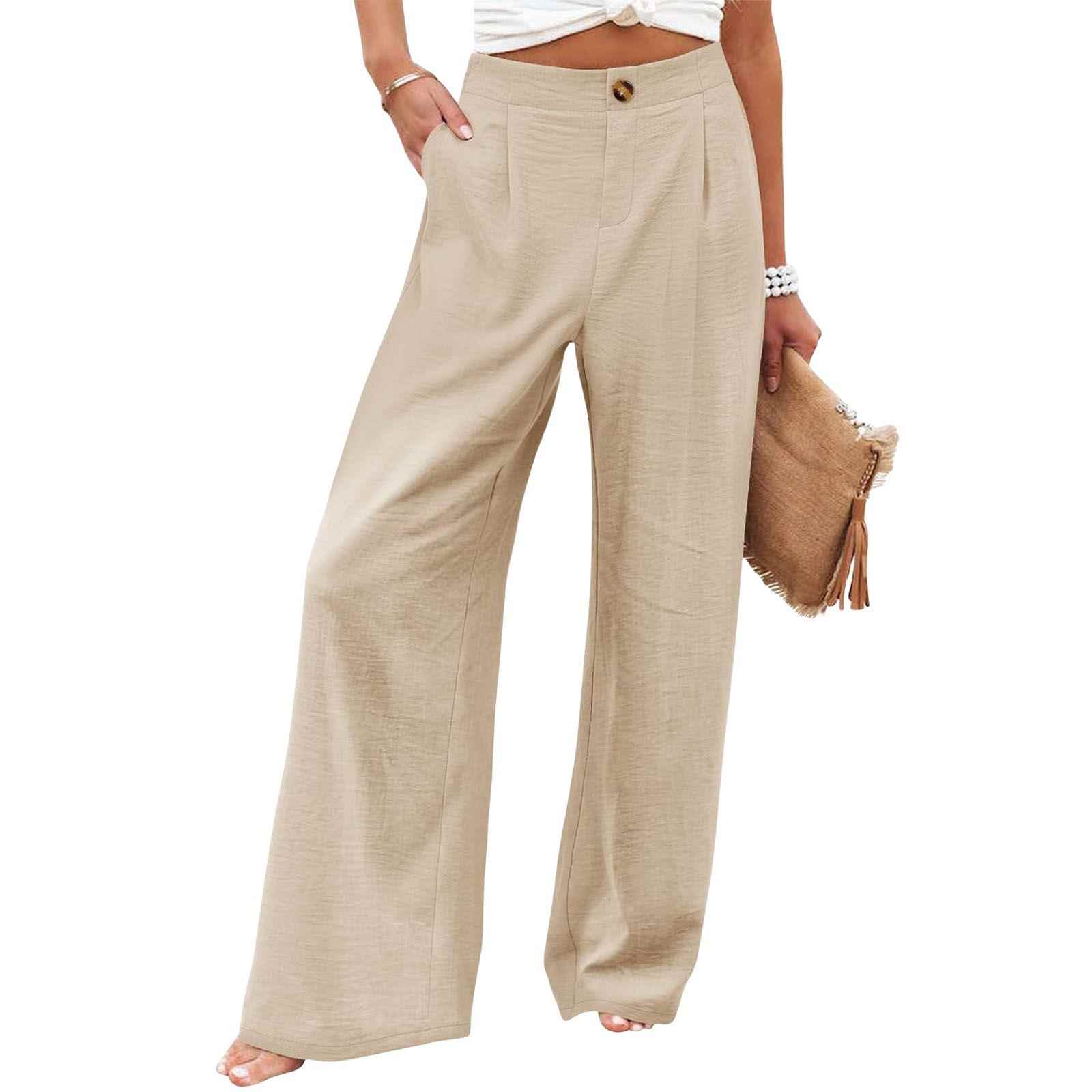 Summer high waist trousers button elastic wide leg womens