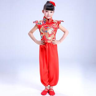 正品儿童秧鼓服演出服装男女童喜庆服幼儿打说唱歌中国红舞蹈表演