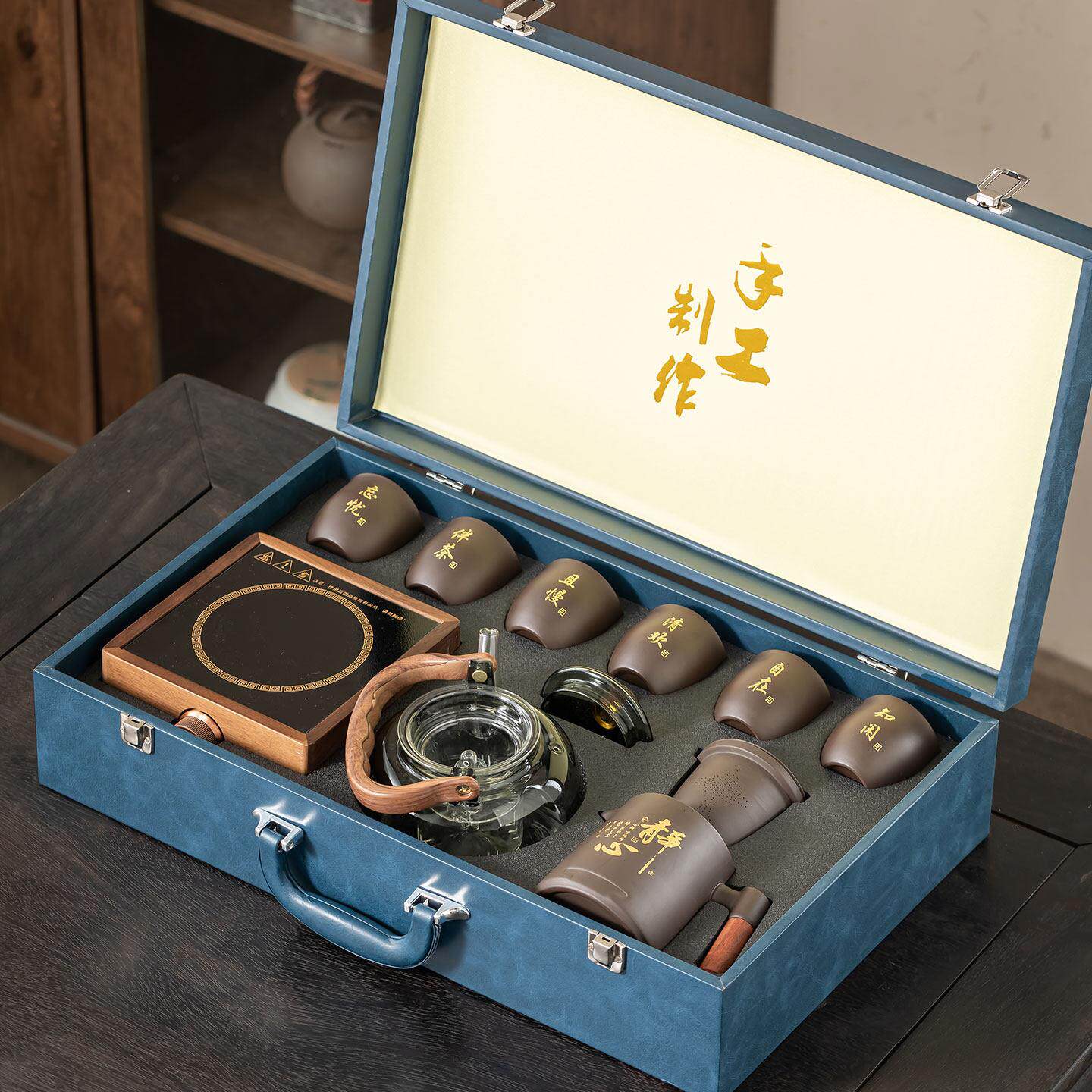 整套茶具套组正宗紫砂杯大杯子茶具配电器喝茶送礼高档礼盒装煮茶