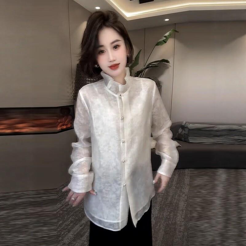 法式立领荷叶边长袖衬衫女2026早春新款洋气质百搭显瘦衬衣上衣潮