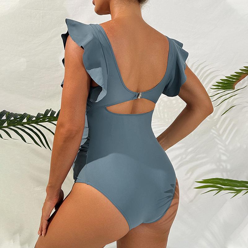 sleeve women fashion one-piece support color short swimsuit