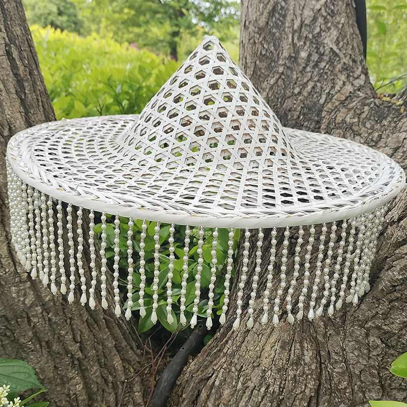 旗袍秀红色斗笠帽竹古风道具舞蹈漓江美儿童成人帽子大号舞蹈草帽