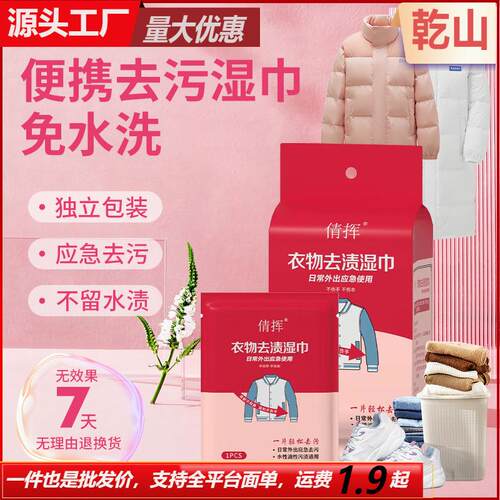 Stain-removing wet wipes, 20 individually wrapped sheets. Ge