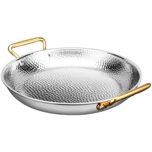 paella双耳304不锈钢西班牙海鲜饭锅锤纹加厚干锅意面盘平底煎锅