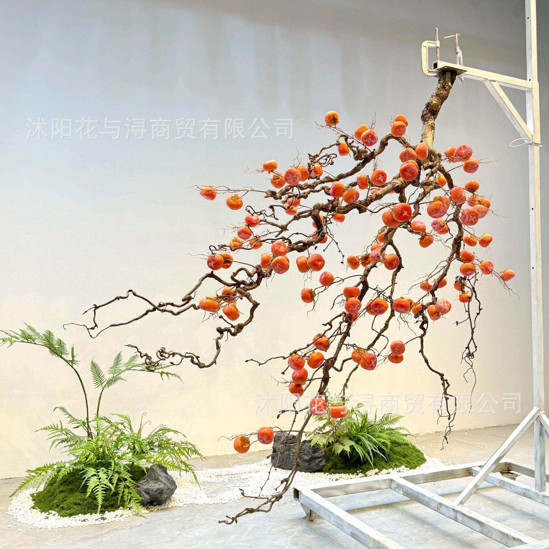 仿真柿子树悬挂龙枣假果树中式造景盆景室内壁挂新年装饰假树