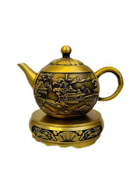 黄铜茶壶全铜小号单壶山水茶壶套装家居酒店装饰工艺品家居摆件