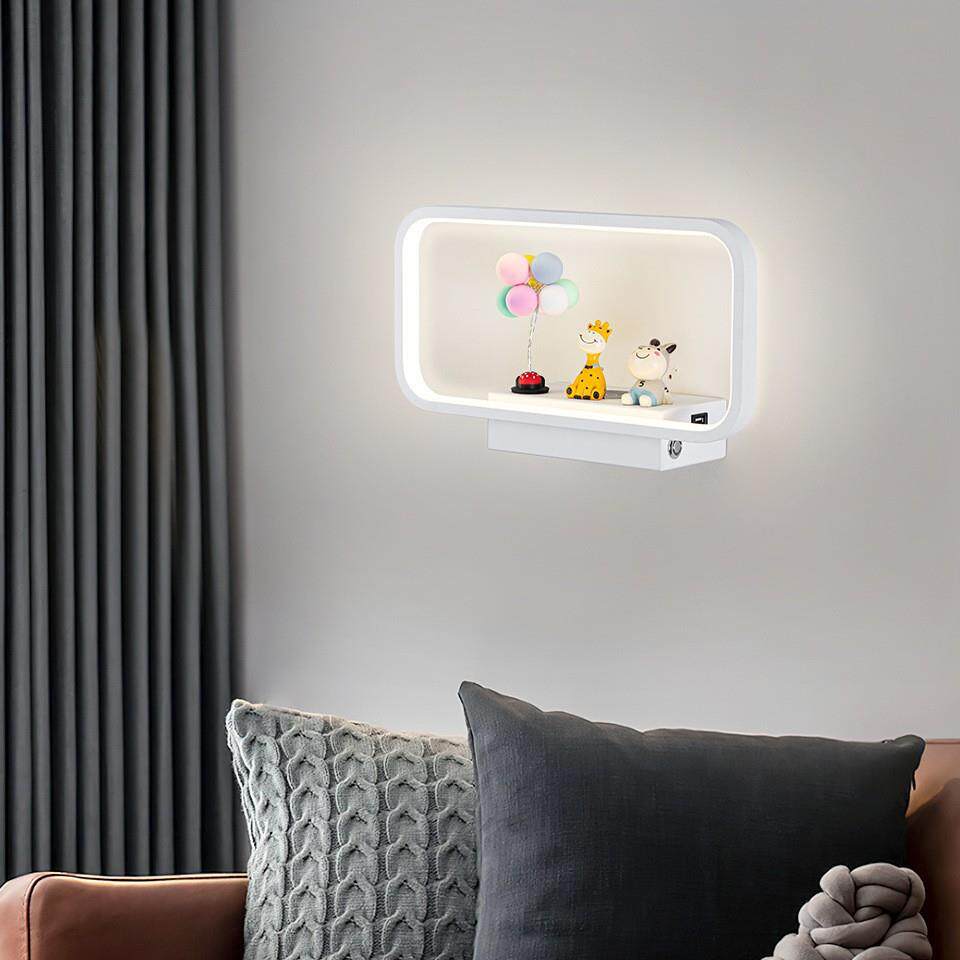 简约实用LED室内壁灯三色触摸无极调光无线充电12W卧室床
