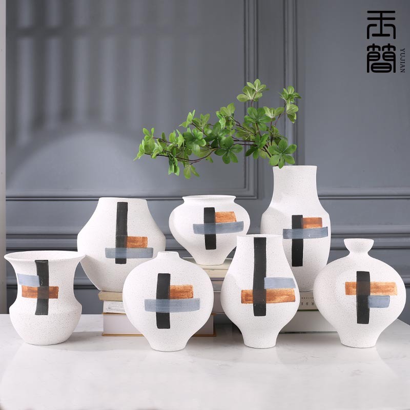 新中式手绘简约陶瓷花瓶摆件售楼处样板间售楼处家居客厅软装饰