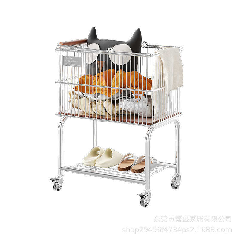篓推车衣服批发收纳卫生间置物浴室衣筐双层移动衣脏篮架篮洗衣脏