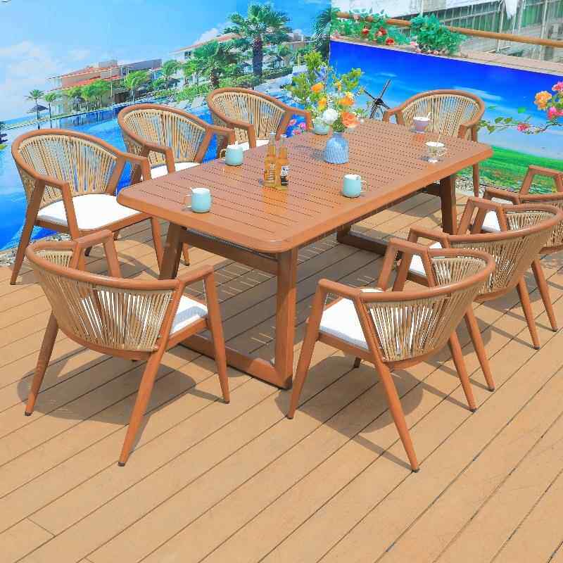 别墅花园户外金属桌椅配长桌的户外用餐椅可配圆桌