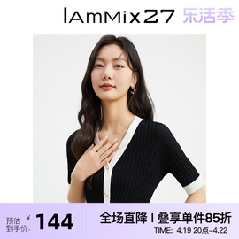 IAmMIX27春夏v领套头衫女短款修身简约外搭薄款短袖针织衫女上衣