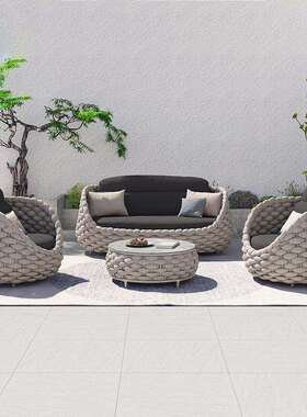 室户外沙庭院台组合别墅发阳花园IWF露台藤椅外样板房阳光房藤编