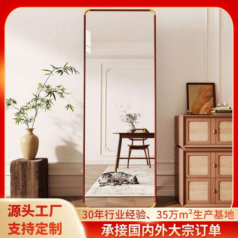 中式实木全身落地镜可移动衣帽间立式上墙穿衣镜服装店专用试衣镜