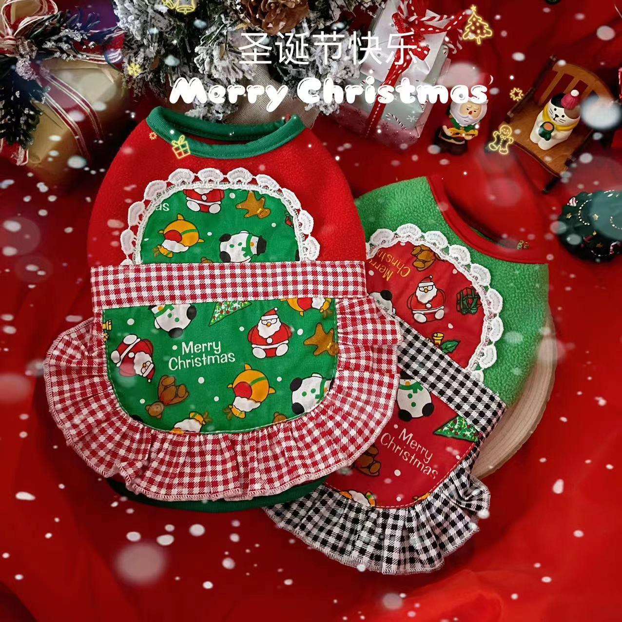 宠物衣服狗狗猫咪秋冬加绒女仆新年圣诞背心泰迪比熊服装厂家货源