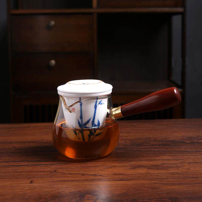 手绘筱竹玻璃红茶壶家用侧把壶陶瓷功夫茶具茶水分离泡茶水壶套装