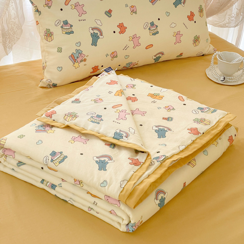 夏凉被棉a儿童单人宿my02舍全棉被夏类四件套夏天薄被 双层纱空纯