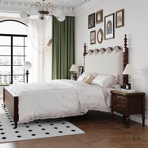 美式复古MXY实双木床米法式床1.包8主卧室人床黑色1.5米中古风软