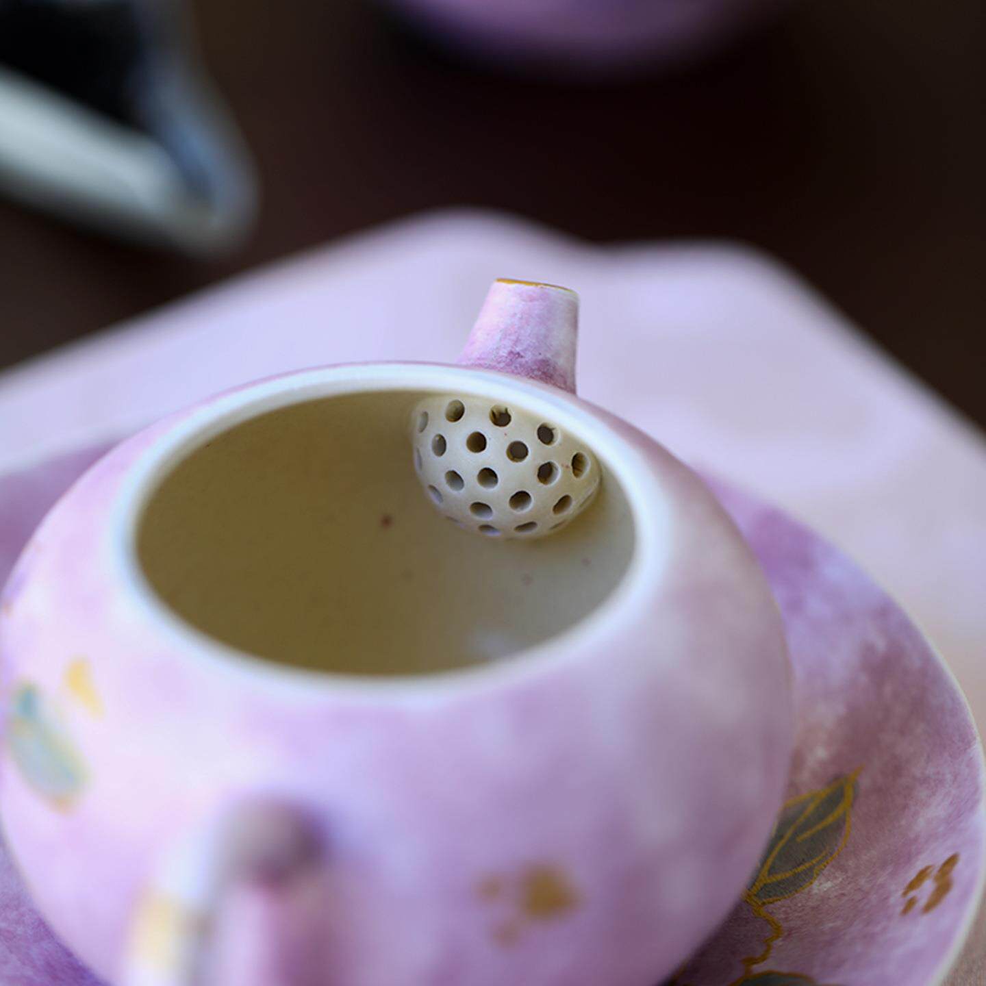 手绘紫牡丹茶壶水彩风女士专用陶瓷大容量泡茶器一人独饮茶具