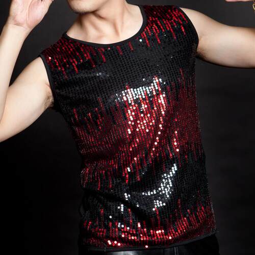 正品DJ出 男嘉宾酒吧夜歌手D演S舞台演出服服店 亮片男款演出背心