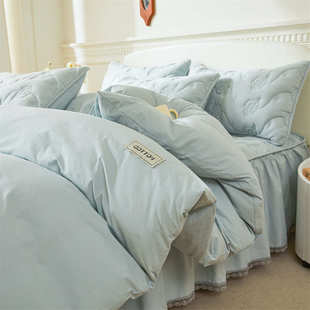 通用 全棉水洗棉床裙单件大豆夹棉床笠床围裙罩带裙边床单床罩四季