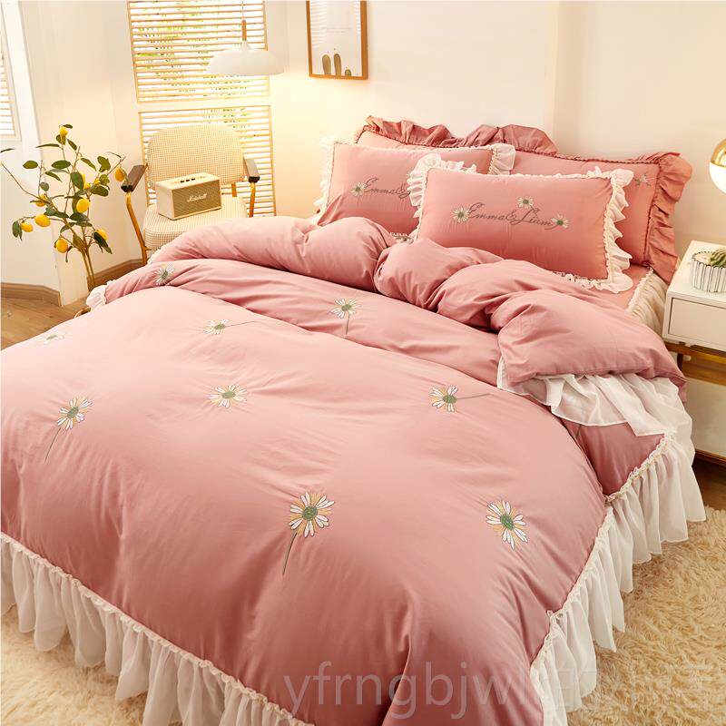 新款法式白色床裙款床上用纯品四件100套棉全公主风床单被套蕾棉