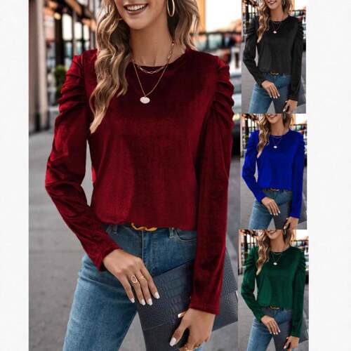Autumn Winter Fashion Velvet Bubble Sleeve Top , Vintage