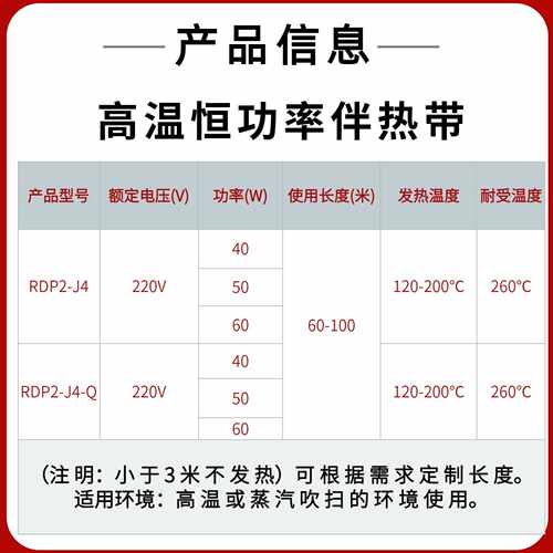 并联恒功率电伴热带RDP2-J4-Q防爆防腐耐高温国标管道加热带60W
