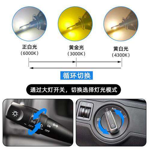 新款智能三色汽车LED大灯M30车头灯汽车改装前车灯H1黄金光雾灯