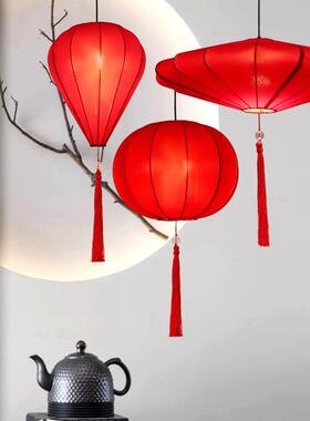 新中中国风吊灯餐酒店灯厅笼茶楼过道GHG布艺吊灯东新方式红色装