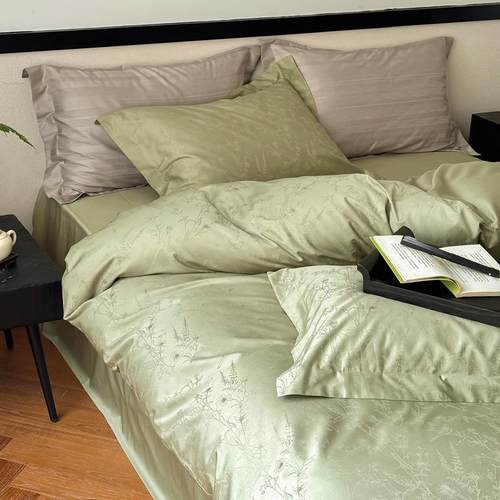 墨上枝头-长绒棉60支提花四件套纯色轻奢全棉被套床单床笠床上用