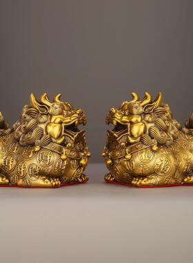 104貅纯铜纳宝财貔摆黄件招財进四方纳财客厅办公桌装饰店铺