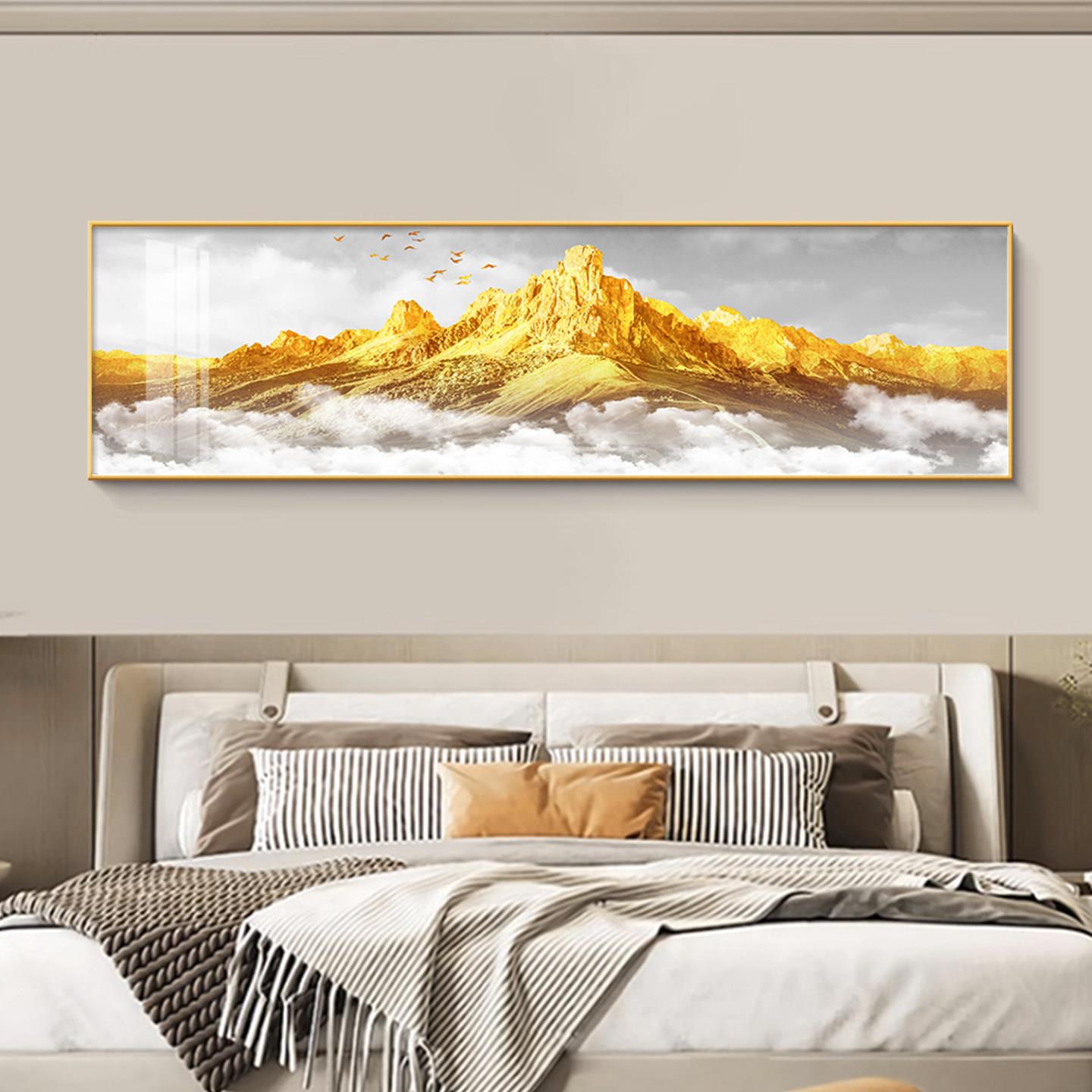 背靠金山卧室装饰画主卧房间背景墙挂画西墙床头朝西轻奢壁画带框