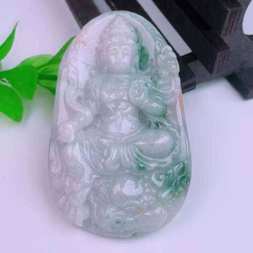 缅甸天然真品翡翠冰紫罗兰春彩飘花高端闪拍荷花观音玉吊坠52.99g