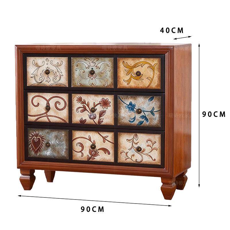 美式乡村大容量彩绘家具斗柜靠墙多层彩绘实木玄关放置收纳三斗柜