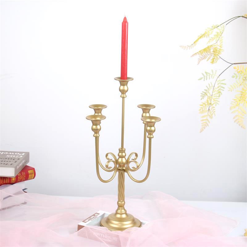 金色古典铁艺五头烛台摆件婚礼装饰蜡烛台客厅浪漫氛围布置蜡烛杯