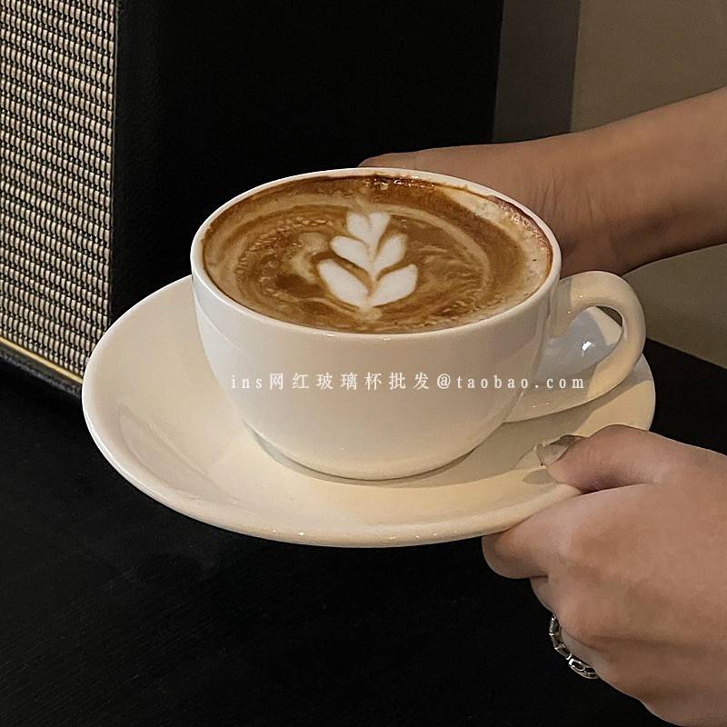 简约白色咖啡杯碟ins风下午茶拿铁杯卡布奇诺拉花杯热美式马克杯